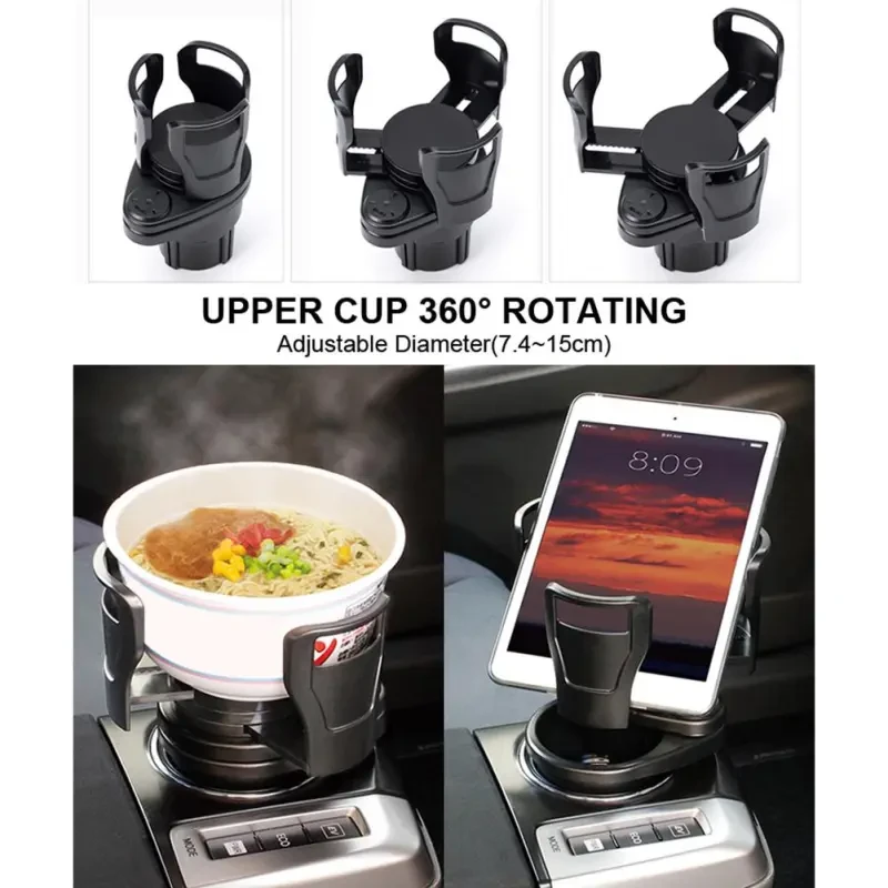 Dual Car Cup Holder & Organizer – Foldable, 360° Rotating Design