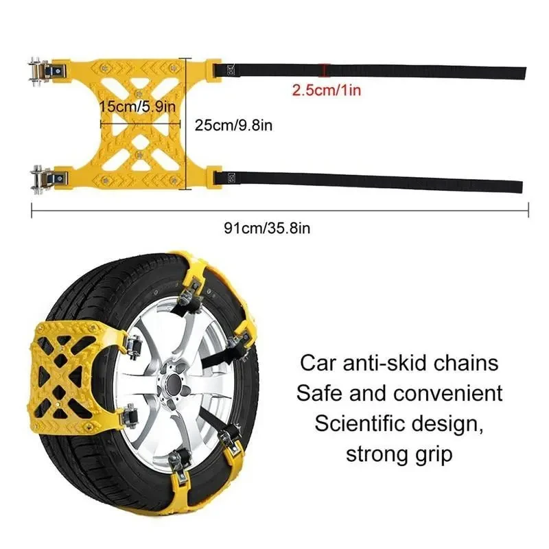 Universal Anti‑Skid Snow Chains Set – 6pcs with Gloves & Shovel