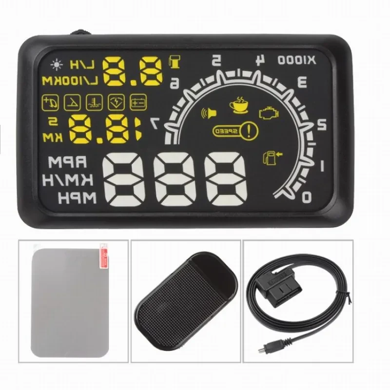 W02 Car Head-Up Display – OBD2 HUD with Speed & Fuel Monitoring