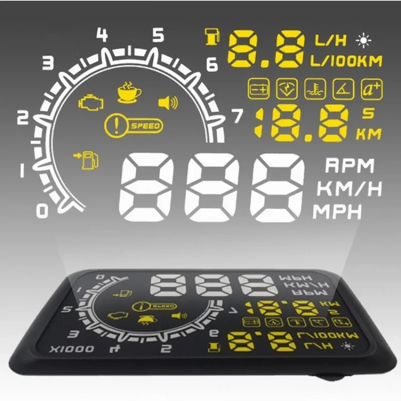 W02 Car Head-Up Display – OBD2 HUD with Speed & Fuel Monitoring