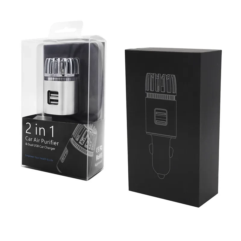 2-in-1 USB Car Air Purifier & Dual Charger – Aluminum Alloy Body