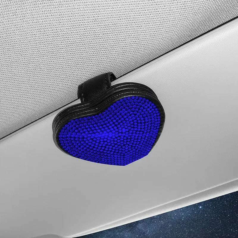 Diamond Car Sun Visor Glasses & Ticket Clip – PU Leather Holder