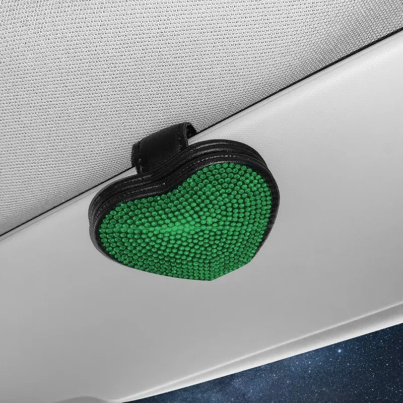 Diamond Car Sun Visor Glasses & Ticket Clip – PU Leather Holder