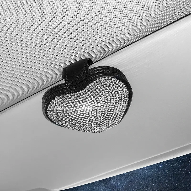 Diamond Car Sun Visor Glasses & Ticket Clip – PU Leather Holder