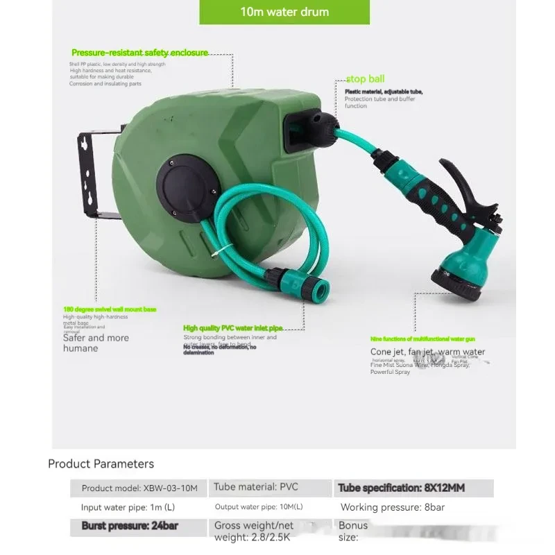 Qiya 10M Automatic Retractable Water Hose Reel – Car Wash & Garden