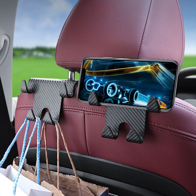 Hidden Car Headrest Hook with Phone Mount – Space Saver!