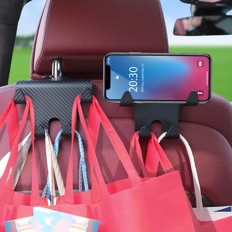 Hidden Car Headrest Hook with Phone Mount – Space Saver!