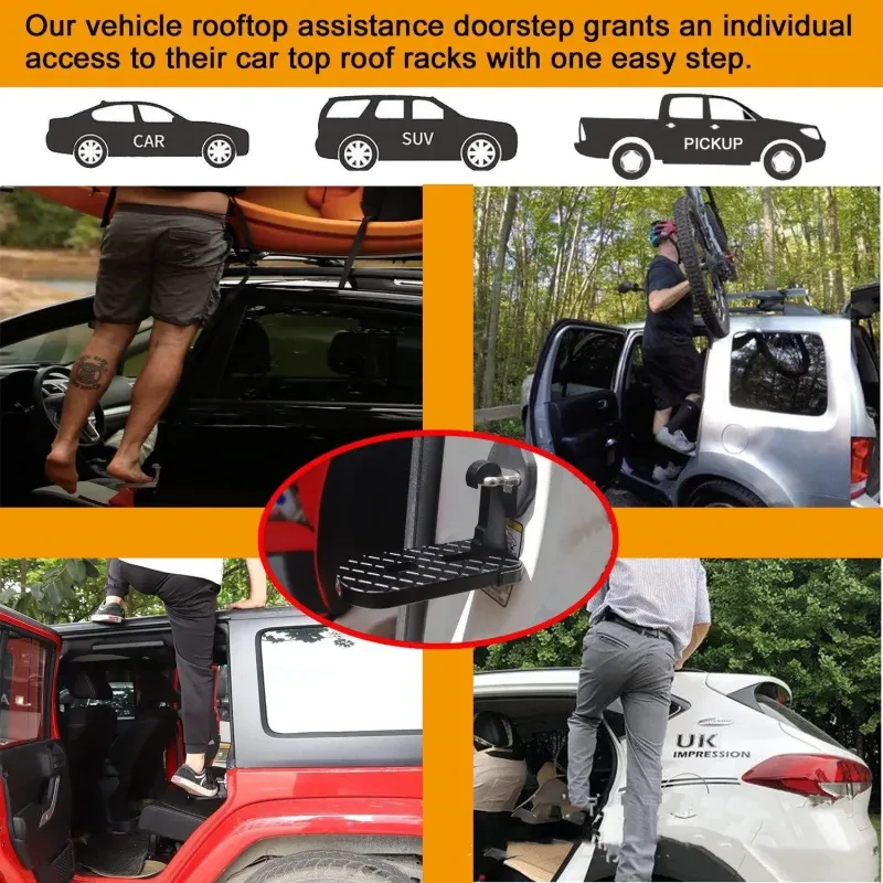 Universal Foldable Car Doorstep – Roof Access Pedal with Safety Hammer