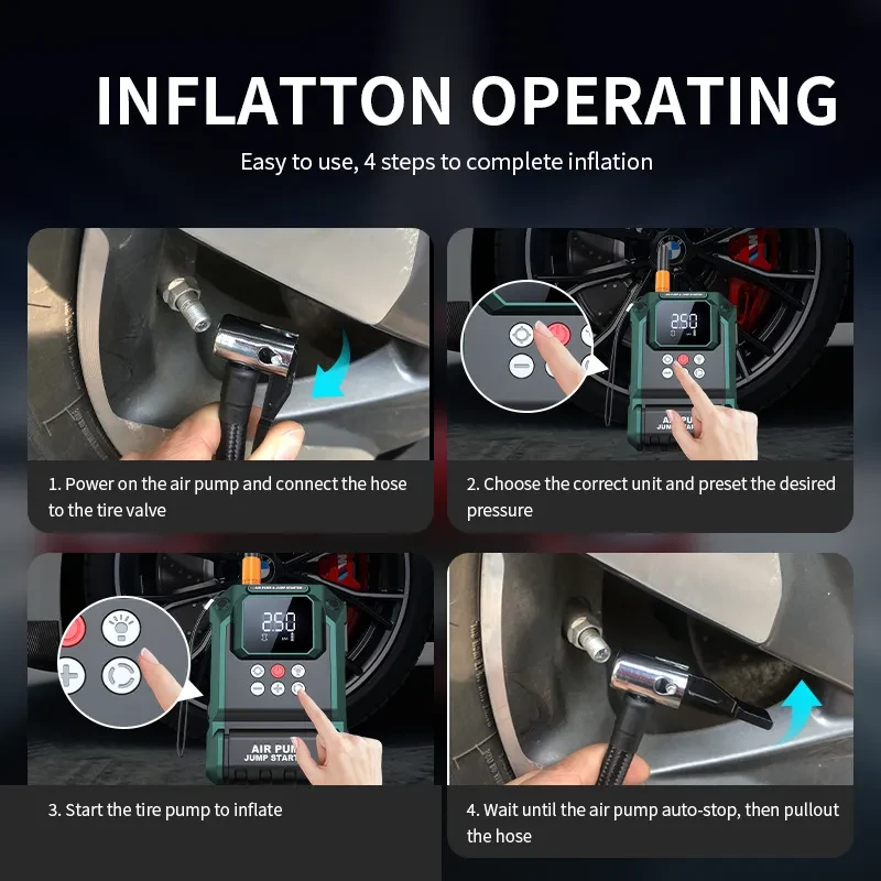 Emergency Car Jump Starter & Tire Inflator – 8000mAh Power Bank
