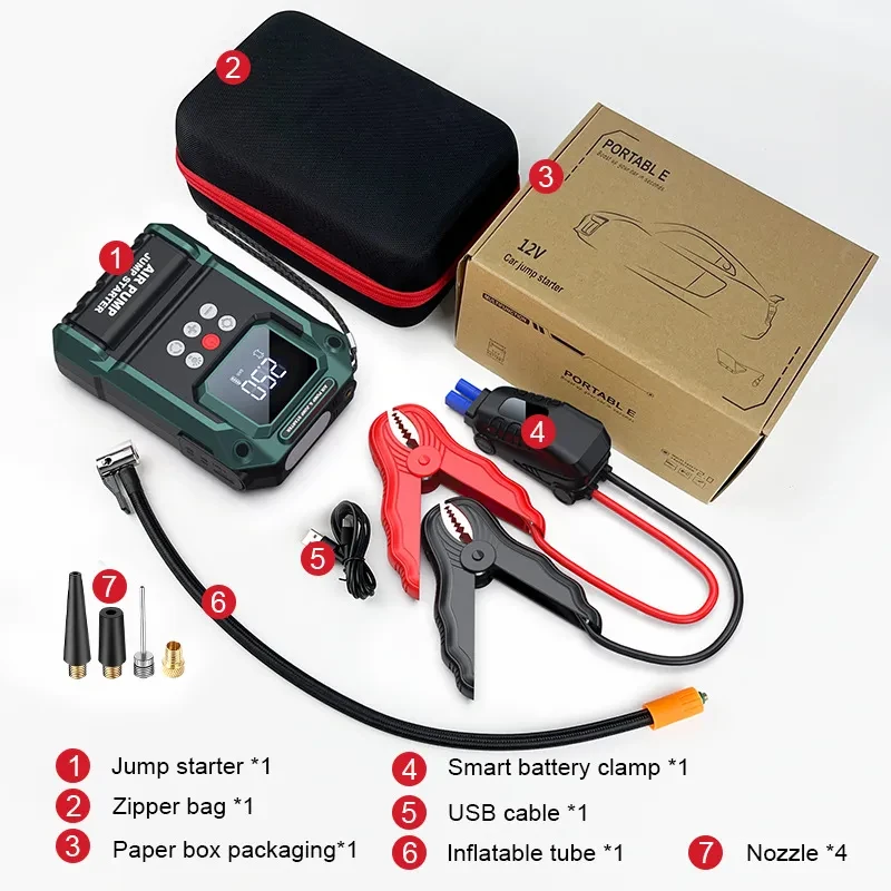 Emergency Car Jump Starter & Tire Inflator – 8000mAh Power Bank