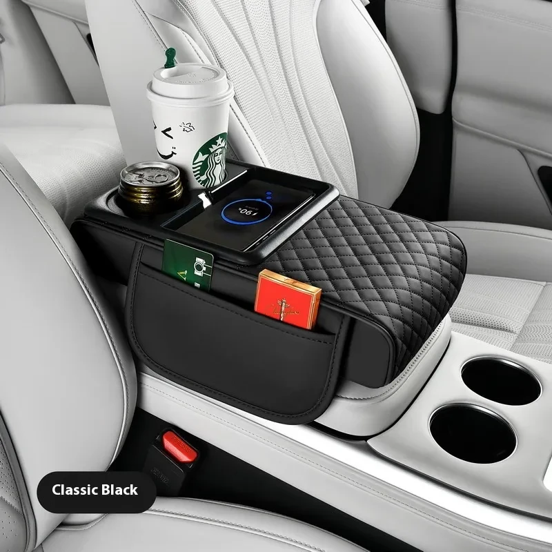 Smart Car Armrest Box β Wireless Charger, Cup & Tissue Holder