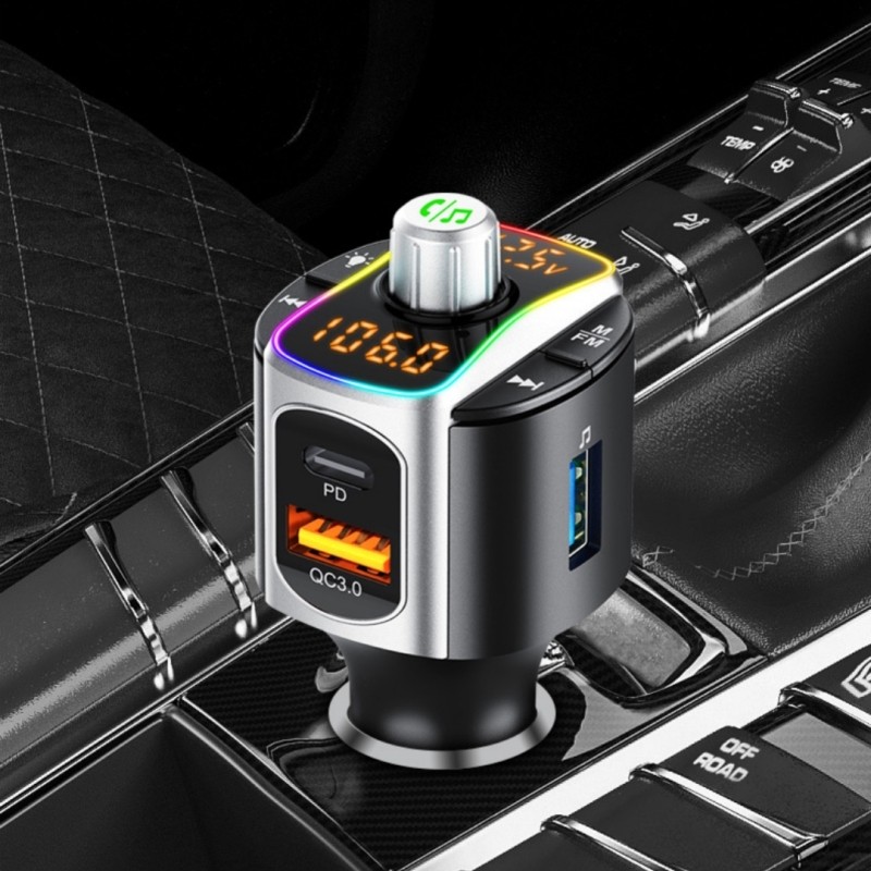Dual Screen Car Bluetooth Receiver – MP3 FM Transmitter Adapter
