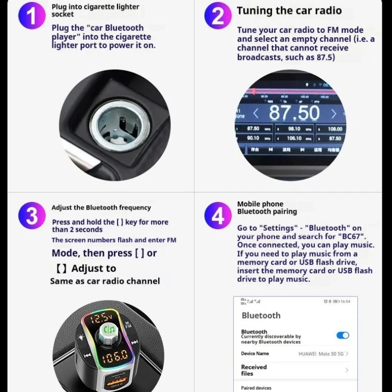 Dual Screen Car Bluetooth Receiver – MP3 FM Transmitter Adapter