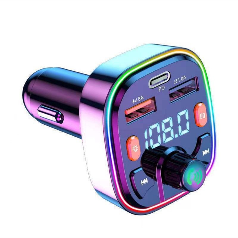 Car FM Transmitter with Fast Charging & Blue Ambience Light