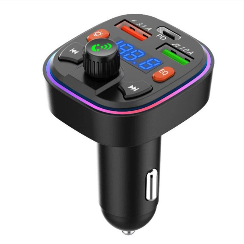 Car FM Transmitter with Fast Charging & Blue Ambience Light