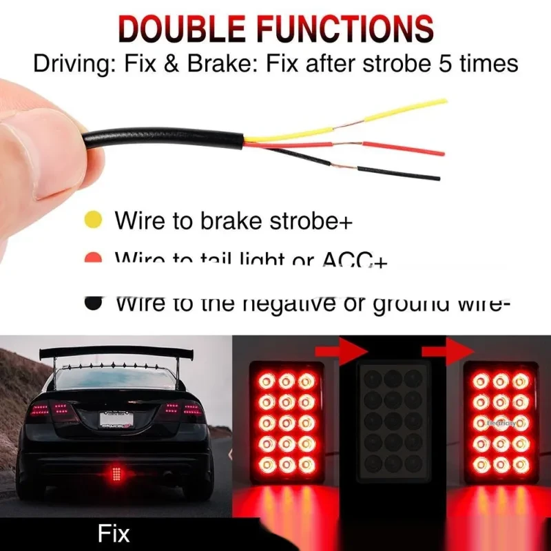 Square LED Warning Taillight – 12V Reversing Light for Car/Motorcycle