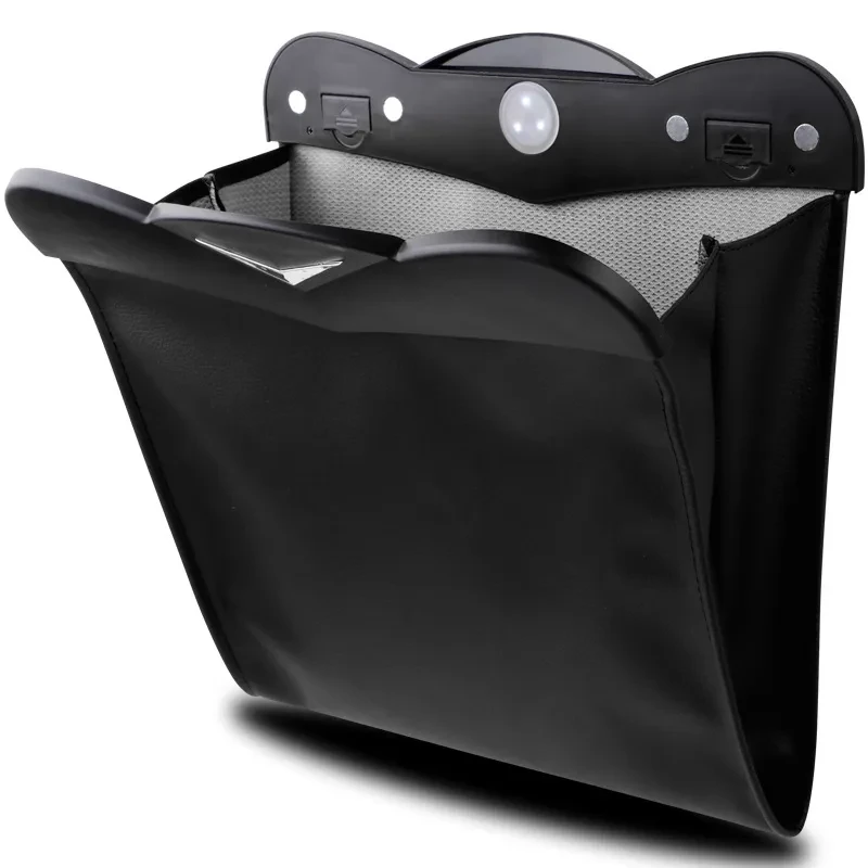 Vesone LED Car Trash Bag – Foldable PU Leather Hanging Bin