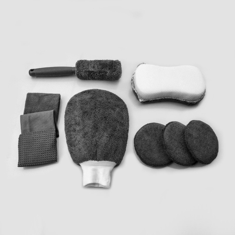 9-Piece Car Cleaning Kit – Waxing Sponge, Towels & Wheel Brush Set