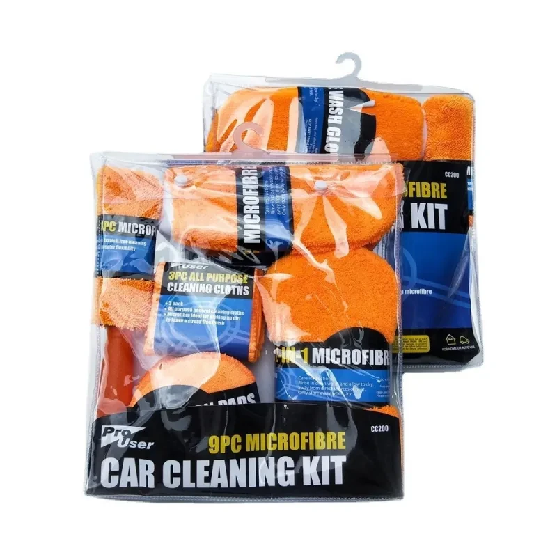 9-Piece Car Cleaning Kit – Waxing Sponge, Towels & Wheel Brush Set