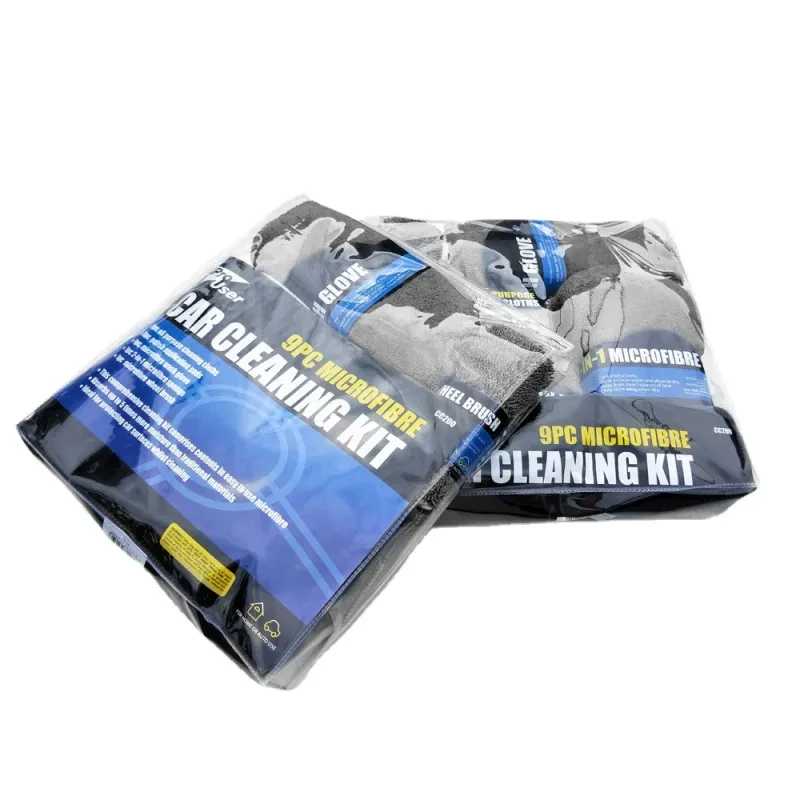 9-Piece Car Cleaning Kit – Waxing Sponge, Towels & Wheel Brush Set