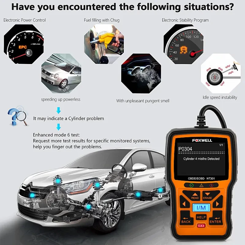 Foxwell NT301 Plus OBD2 Scanner & Battery Tester – 2025 Upgrade
