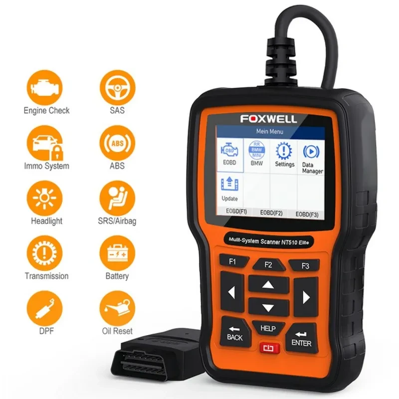 Foxwell NT510 Diagnostic Tool – OBD2 ABS SRS Reset & Bi-Directional Scanner