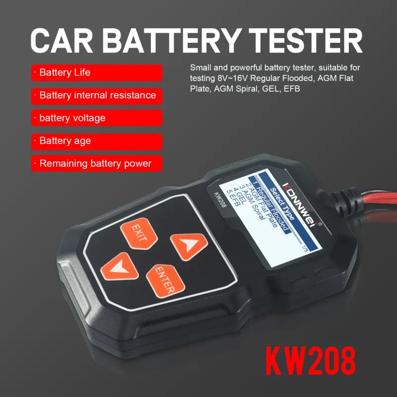 KONNWEI KW208 12V Car Battery Tester β CCA, Cranking & Charging Test