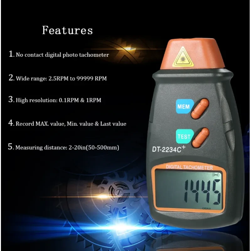 NANZU Digital Photo Tachometer – Non-Contact RPM Meter LCD Display