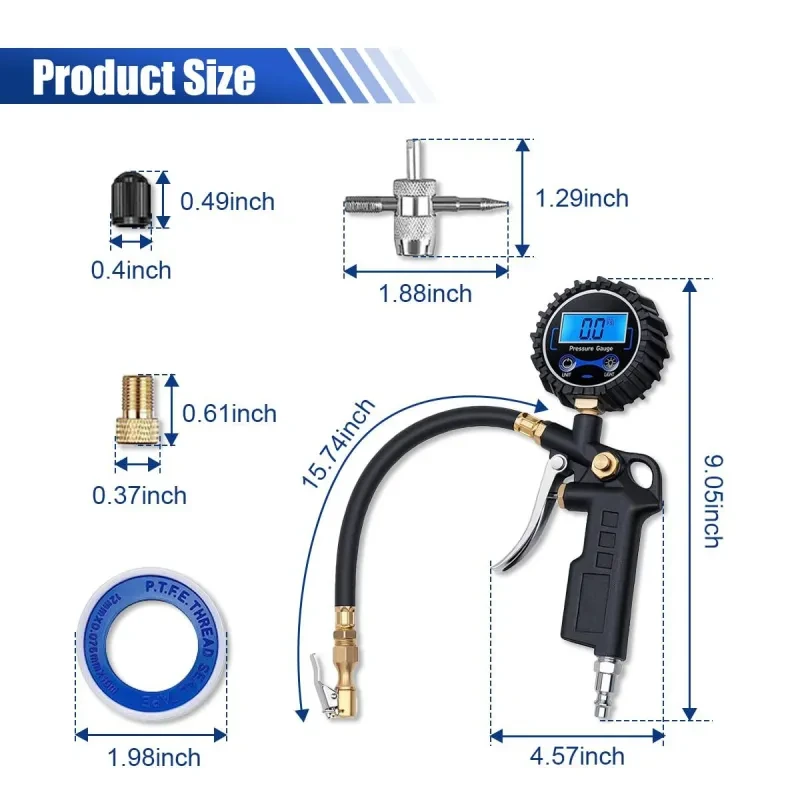 250 PSI Tire Inflator Gauge β Quick Connect, Digital, for Cars & Bikes