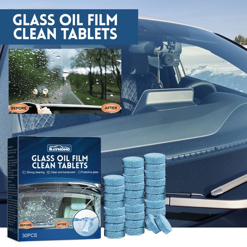 CrystalClear Car Glass Tablets – Oil Film & Dirt Remover 30pcs