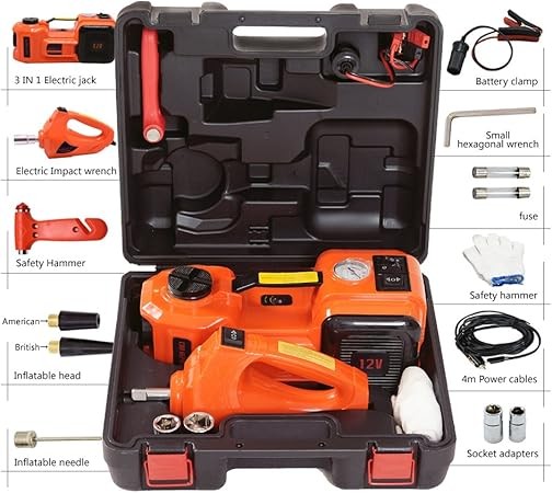 12V GOGOLO 5T Electric Hydraulic Car Jack – Jack + Inflator + Wrench Kit
