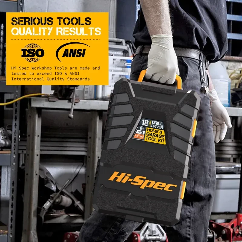 Hi-Spec 81pc Electric Drill & Hand Tool Kit with Bits & Tool Box