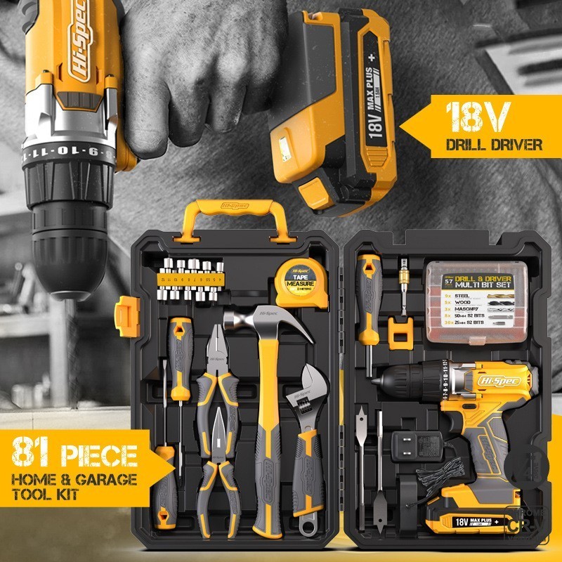 Hi-Spec 81pc Electric Drill & Hand Tool Kit with Bits & Tool Box