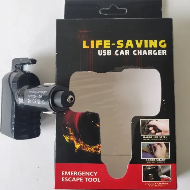 Dual USB Car Safety Tool – Window Breaker & Seat Belt Cutter Escape Kit