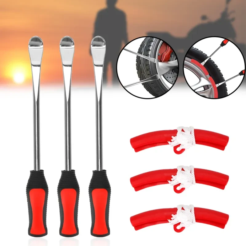 Motorcycle Tire Changing Tool Set β 3pcs Spoon Lever & Rim Protectors