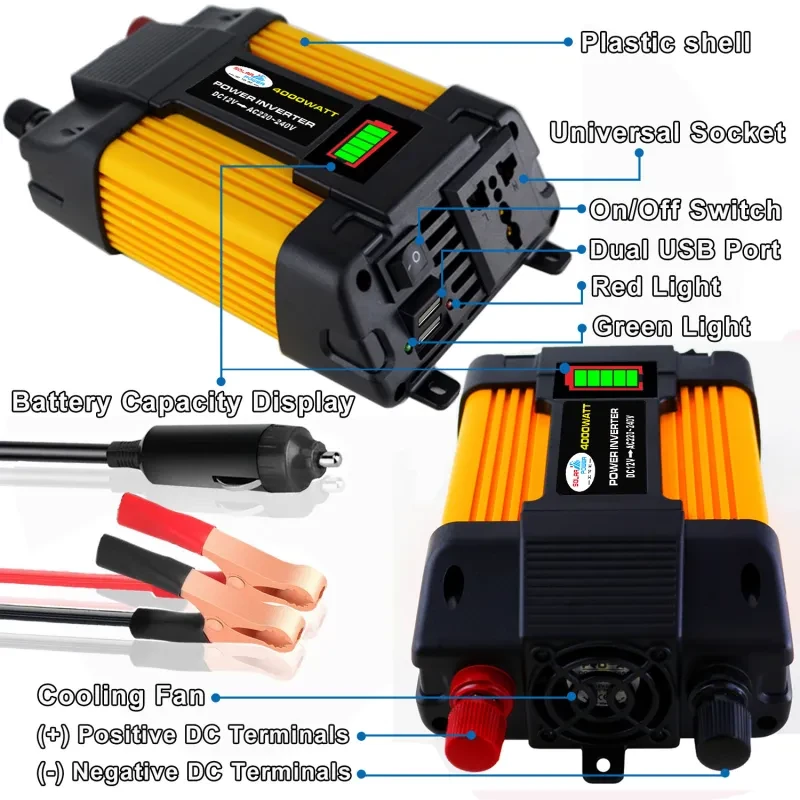 6000W Car Power Inverter β 12V to 220V Converter with Dual USB & Display