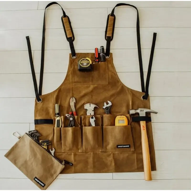 Unisex Waxed Canvas Work Apron – Waterproof Tool & Woodworking Apron