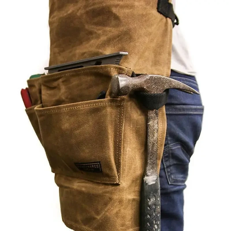 Unisex Waxed Canvas Work Apron – Waterproof Tool & Woodworking Apron