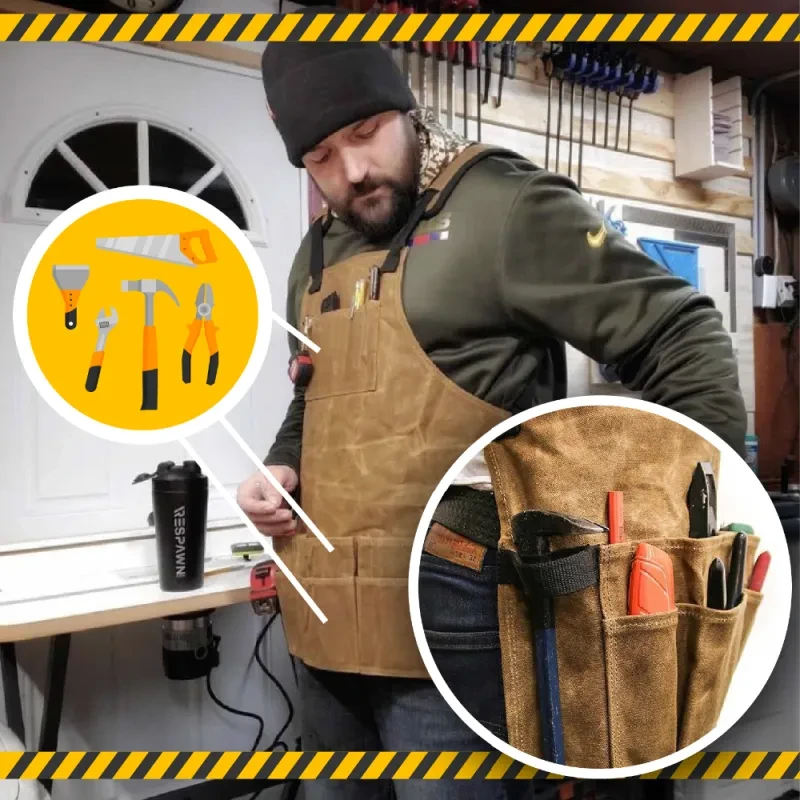 Unisex Waxed Canvas Work Apron – Waterproof Tool & Woodworking Apron