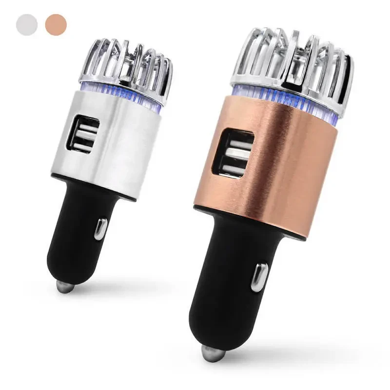 2-in-1 Car Air Purifier Ionizer with Dual USB Charger & Freshener