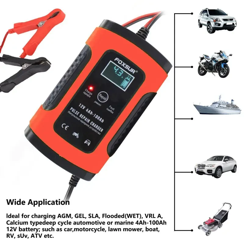 Intelligent 12V 5A Car Battery Charger – Automatic LCD Display