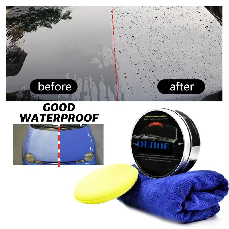 Waterproof Solid Car Wax – Antifouling Crystal Wax with Sponge & Towel