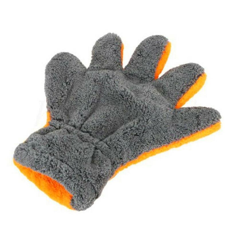 Double-Sided Coral Fleece Car Wash Gloves β 5-Finger Cleaning