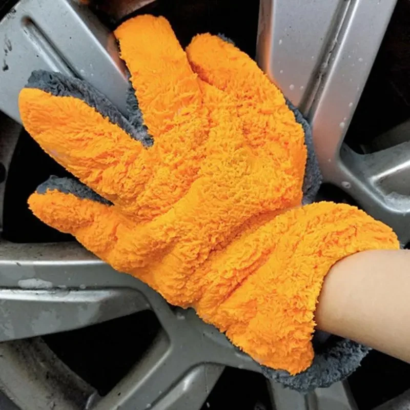 Double-Sided Coral Fleece Car Wash Gloves β 5-Finger Cleaning