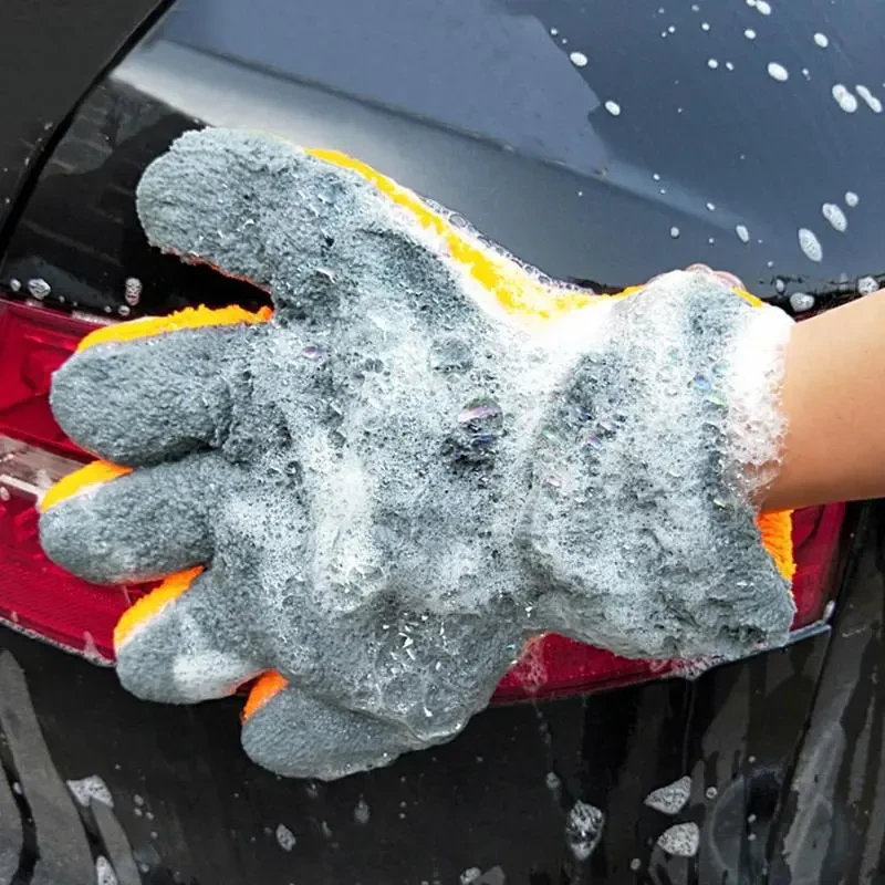 Double-Sided Coral Fleece Car Wash Gloves β 5-Finger Cleaning