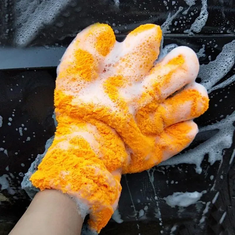 Double-Sided Coral Fleece Car Wash Gloves β 5-Finger Cleaning