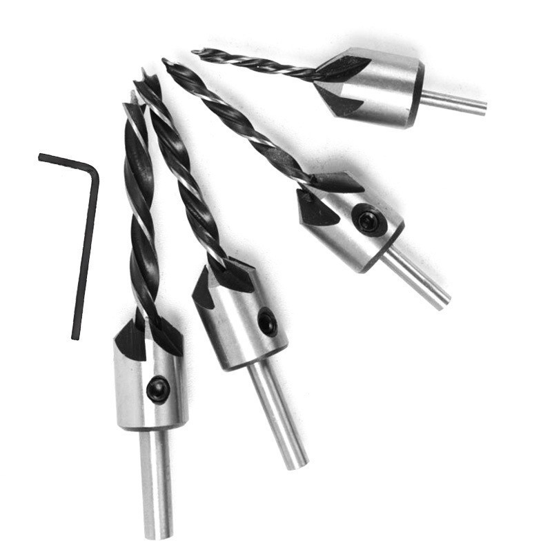 Three-Point Countersunk Drill Bit Set | HSS Woodworking Reamer Tools