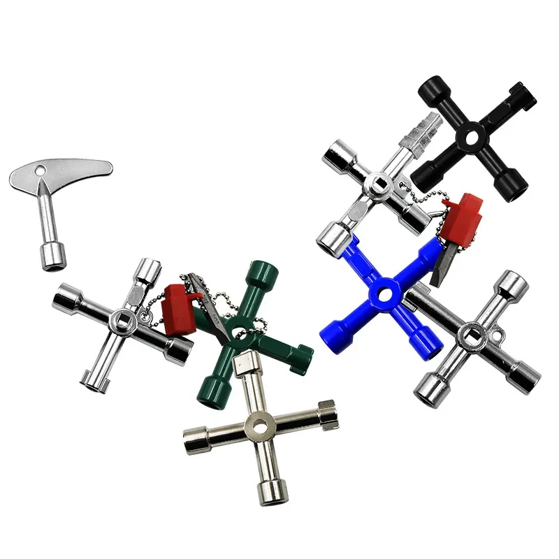 Multi-Purpose Elevator Cross Key Wrench 4-in-1 Tool Steel Durable