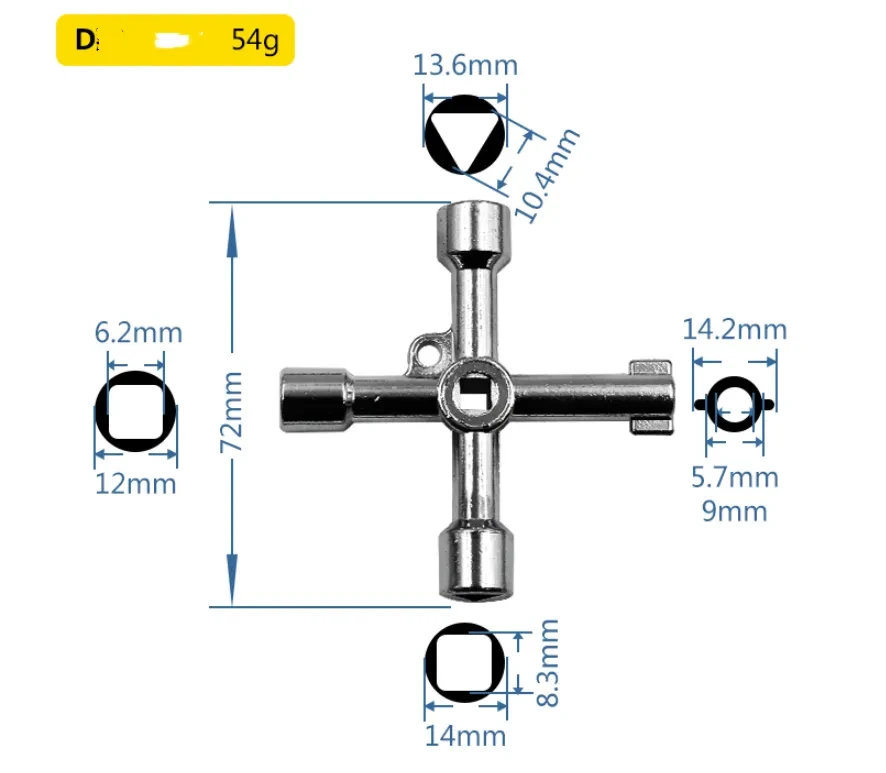 Multi-Purpose Elevator Cross Key Wrench 4-in-1 Tool Steel Durable