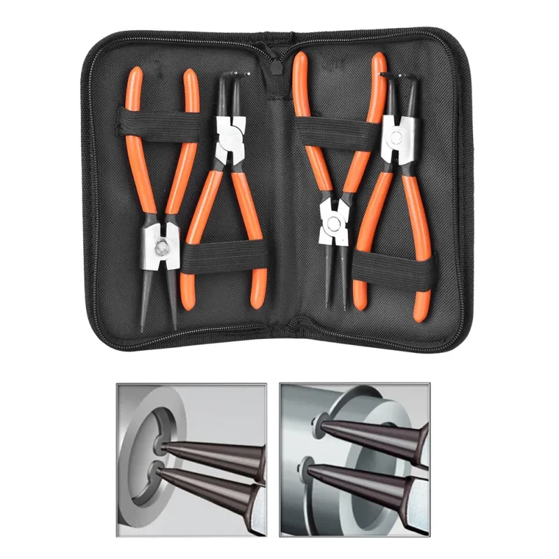 7-Inch Carbon Steel Internal External Snap Ring Pliers Set (4Pcs)